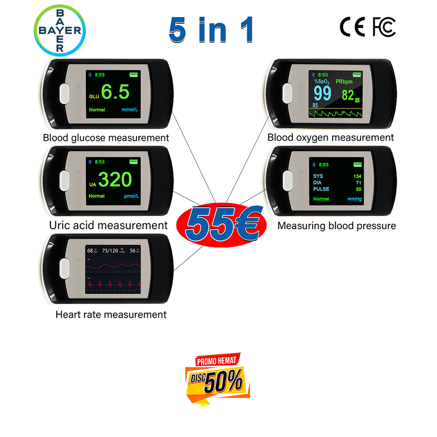 T02 (glucemia no invasiva + oxígeno en sangre no invasivo + ácido úrico no invasivo + frecuencia cardíaca no invasiva + presión arterial no invasiva)